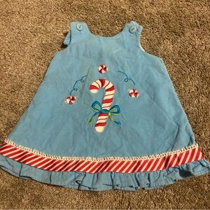 Mulberry St. Corduroy Blue Christmas Dress Sz 9M Candy Cane